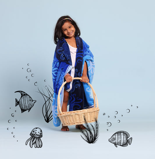 Octopus Friends Blue Kids Beach Towel