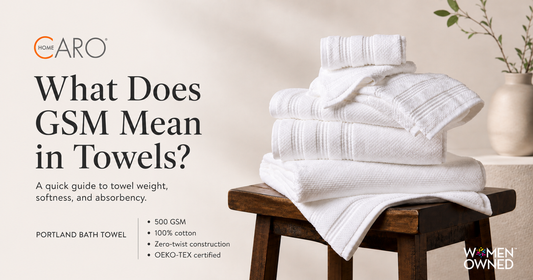 Caro Home Portland towel set stacked messily, showing folded bath towels in white