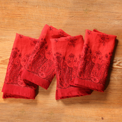 Portugal Paisley Linen Napkins Set of 4  100% Linen