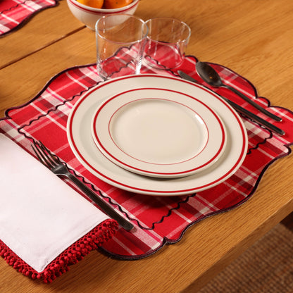 100% Cotton Holiday Portrait Stitch Plaid Placemats Set of 4