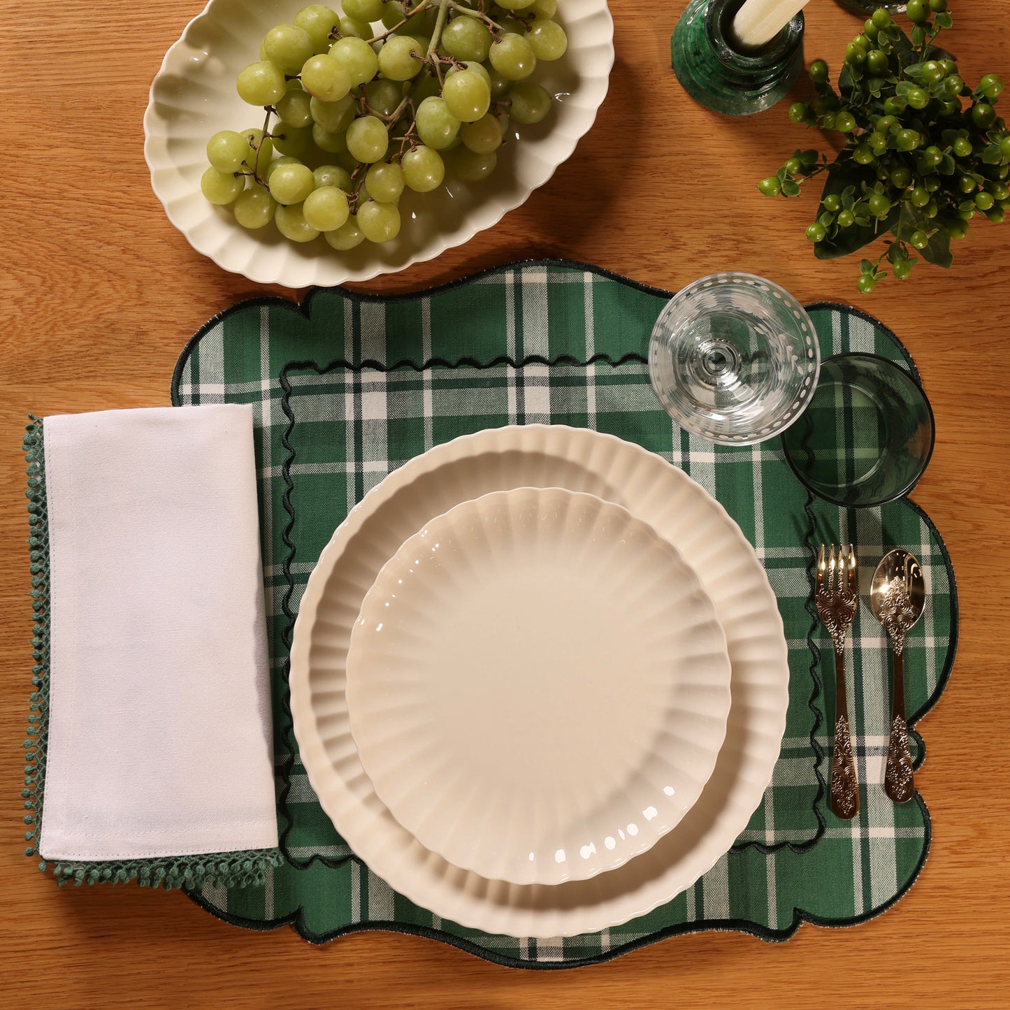 100% Cotton Holiday Portrait Stitch Plaid Placemats Set of 4