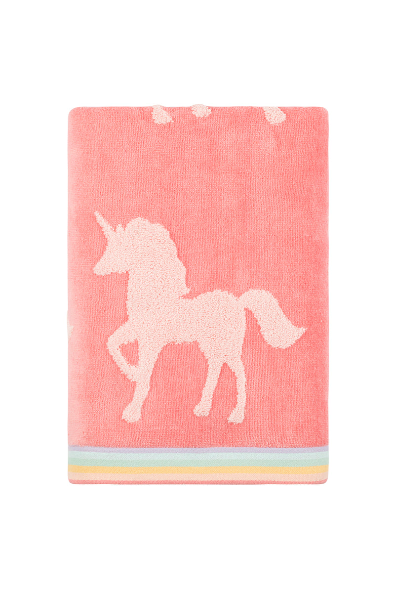 4pc CARO Home (2) Bath Towels (2) Hand Towel Unicorn's Pink Rainbow  Mystical Fun