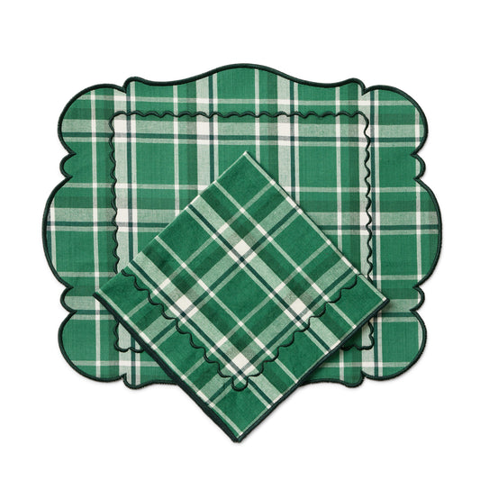 100% Cotton Holiday Portrait Stitch Plaid Placemats Set of 4
