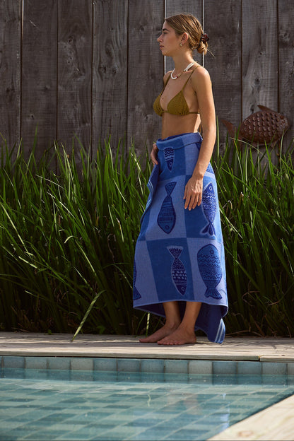 Checker Fish Blue Beach Towel