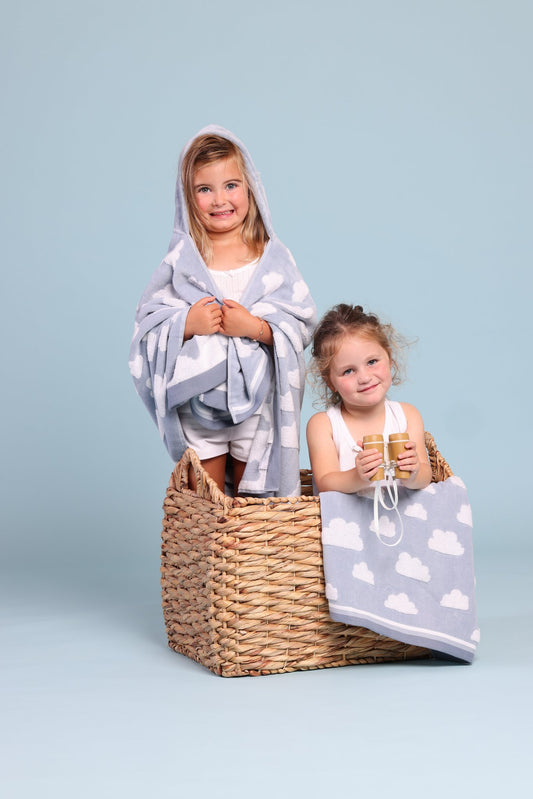 Clouds Silvery Blue - Kids Bath Towels